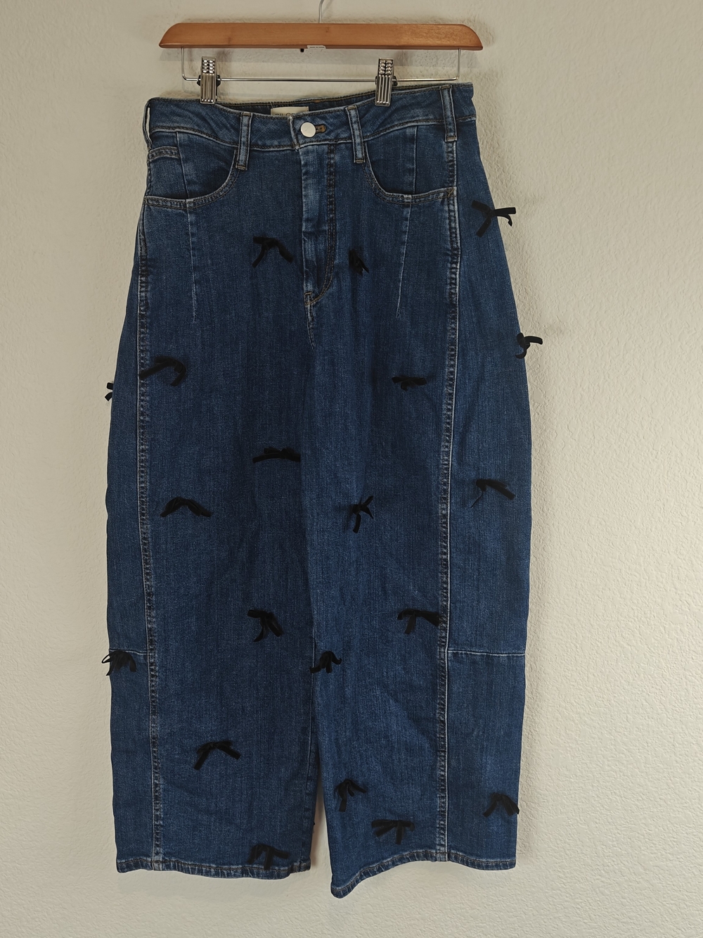 Anthropologie Pilcro Kenna Bow Barrel Jeans Cropped Mid Rise Heritage Denim 28 - Picture 4 of 13